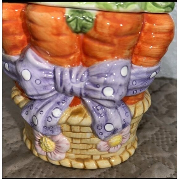 Ceramic Carrot Basket Cookie Jar With Chick Lid - Picture 3 of 8